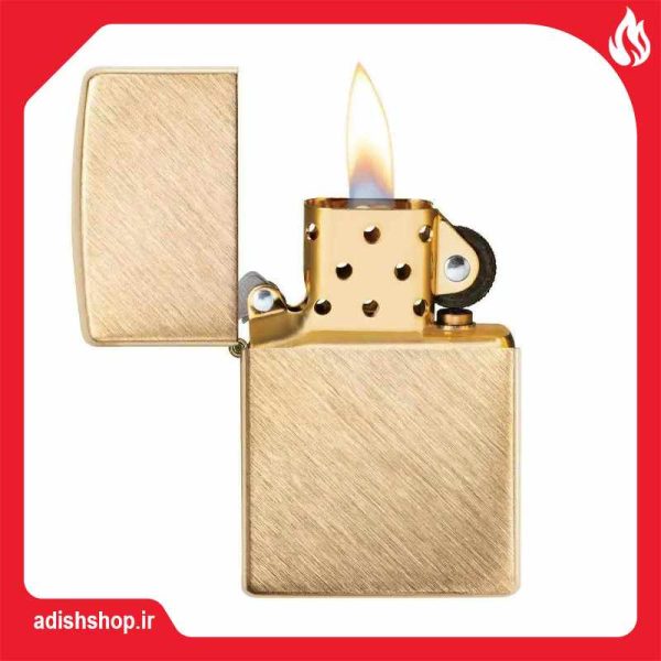 فندک بنزینی زیپو طلایی کد 29830-سایت فروش فندک زیپو آدیش شاپ Zippo Lighter 29830 Herringbone Sweep Brass Finish